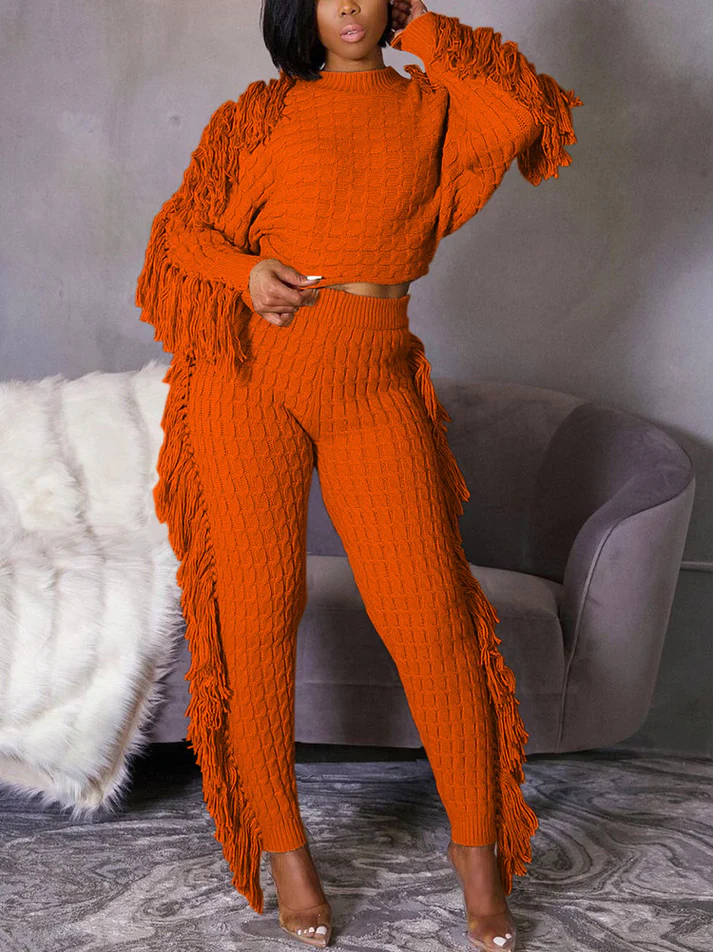 Knitted Tassel Outfit Sets