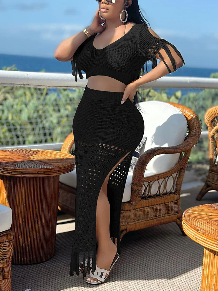 Knit Tassel Skirt Sets