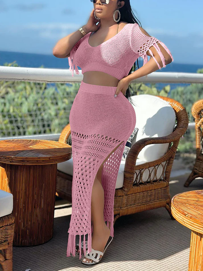 Knit Tassel Skirt Sets