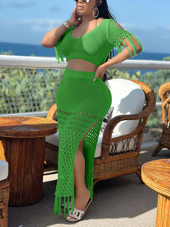 Knit Tassel Skirt Sets