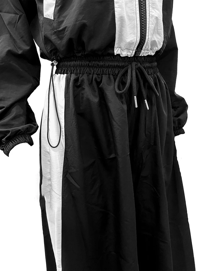 Sporty Crop Jacket Wide Pants Sets