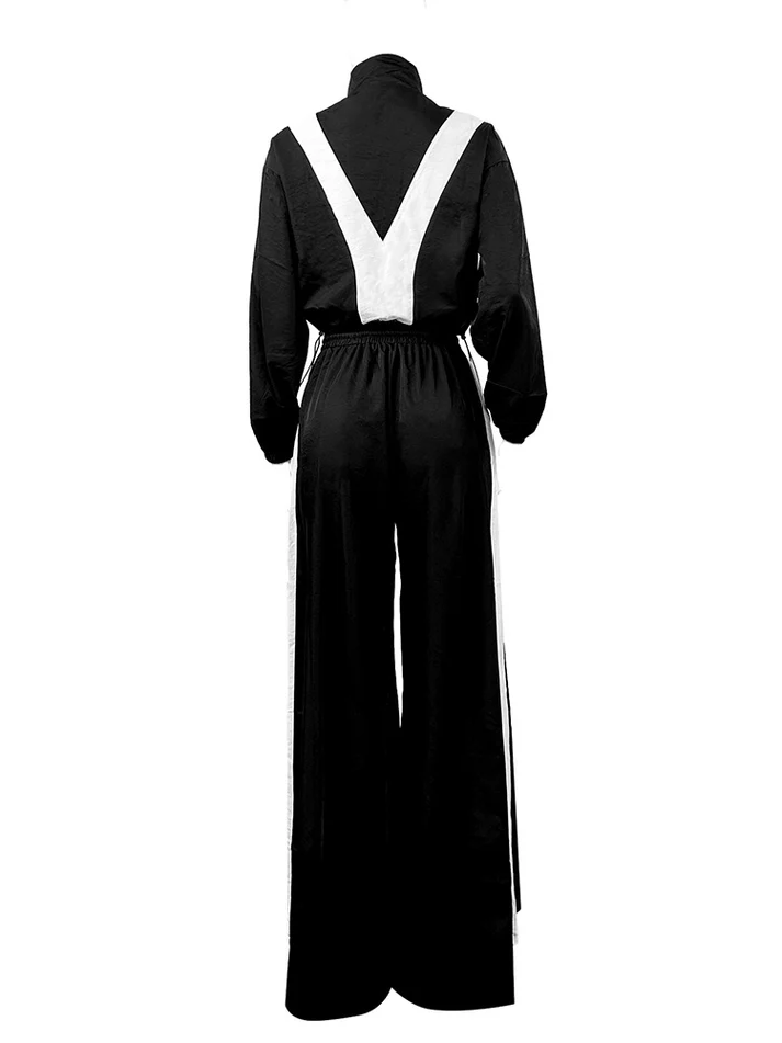 Sporty Crop Jacket Wide Pants Sets