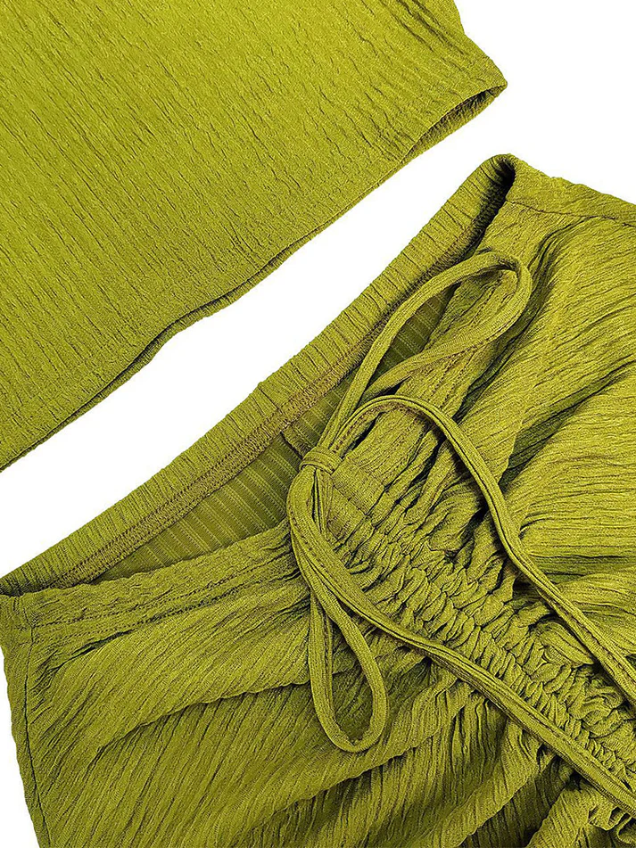 Crop Top Drawstring Skirt Sets