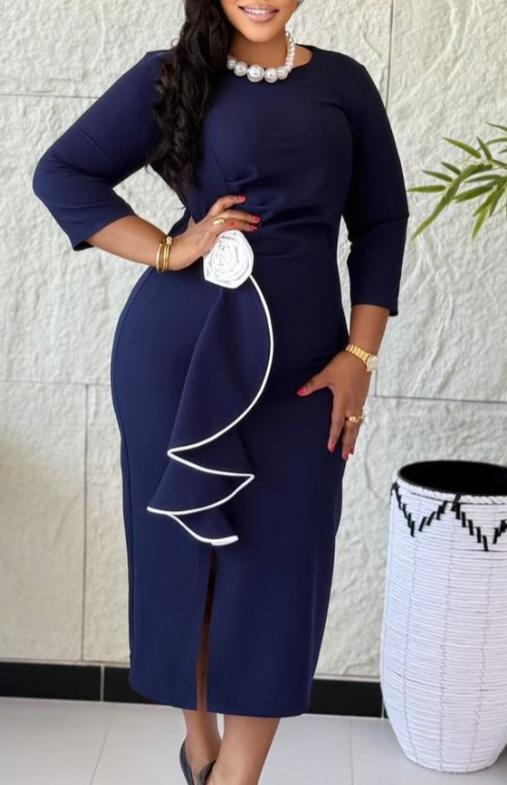 Round-Neck Floral Ruffled Dresses