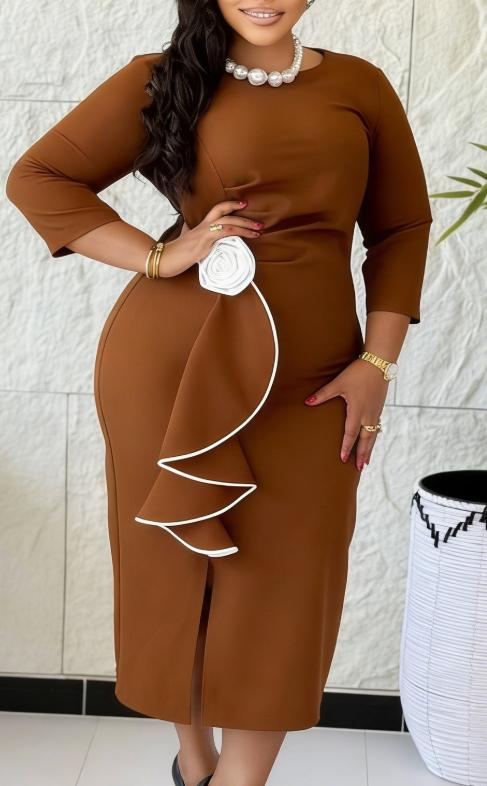 Round-Neck Floral Ruffled Dresses