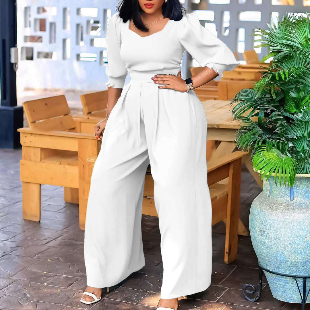 Long-Sleeve Solid-Color Straight-Leg Sets