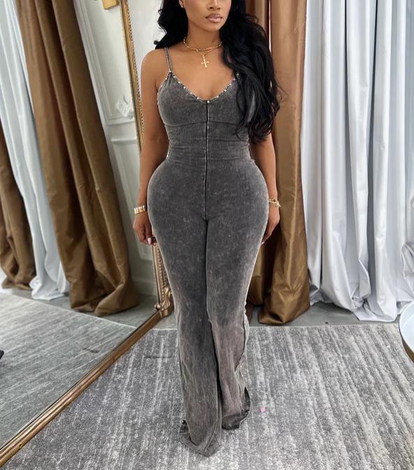 Strapless V-neck Skinny Denim Sets