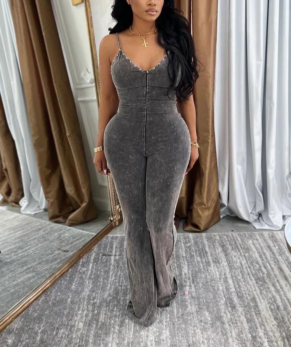 Strapless V-neck Skinny Denim Sets