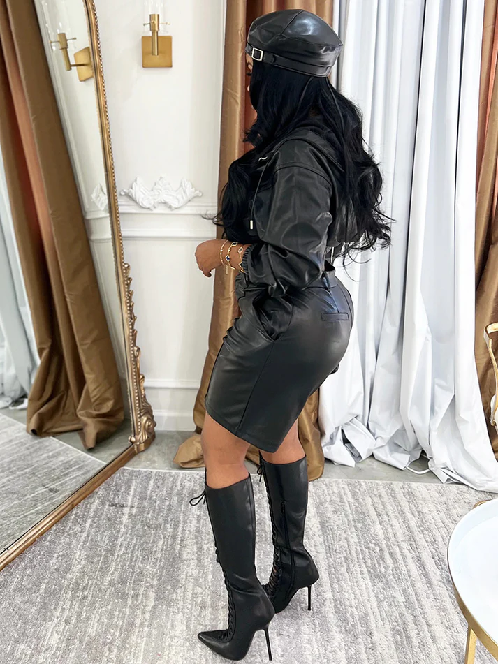 Leather Hooded Jacket & Shorts Sets