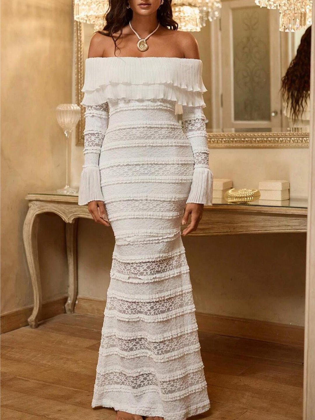 Knitted Lace Ruffled Dresses