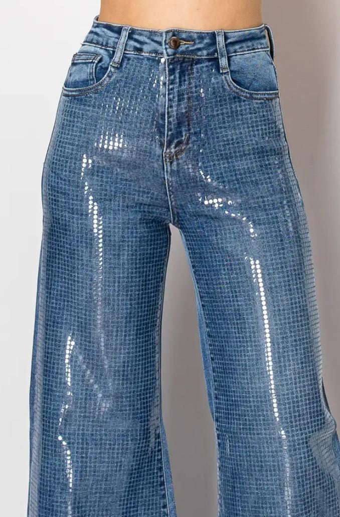 Sequin High-Waisted Jeans