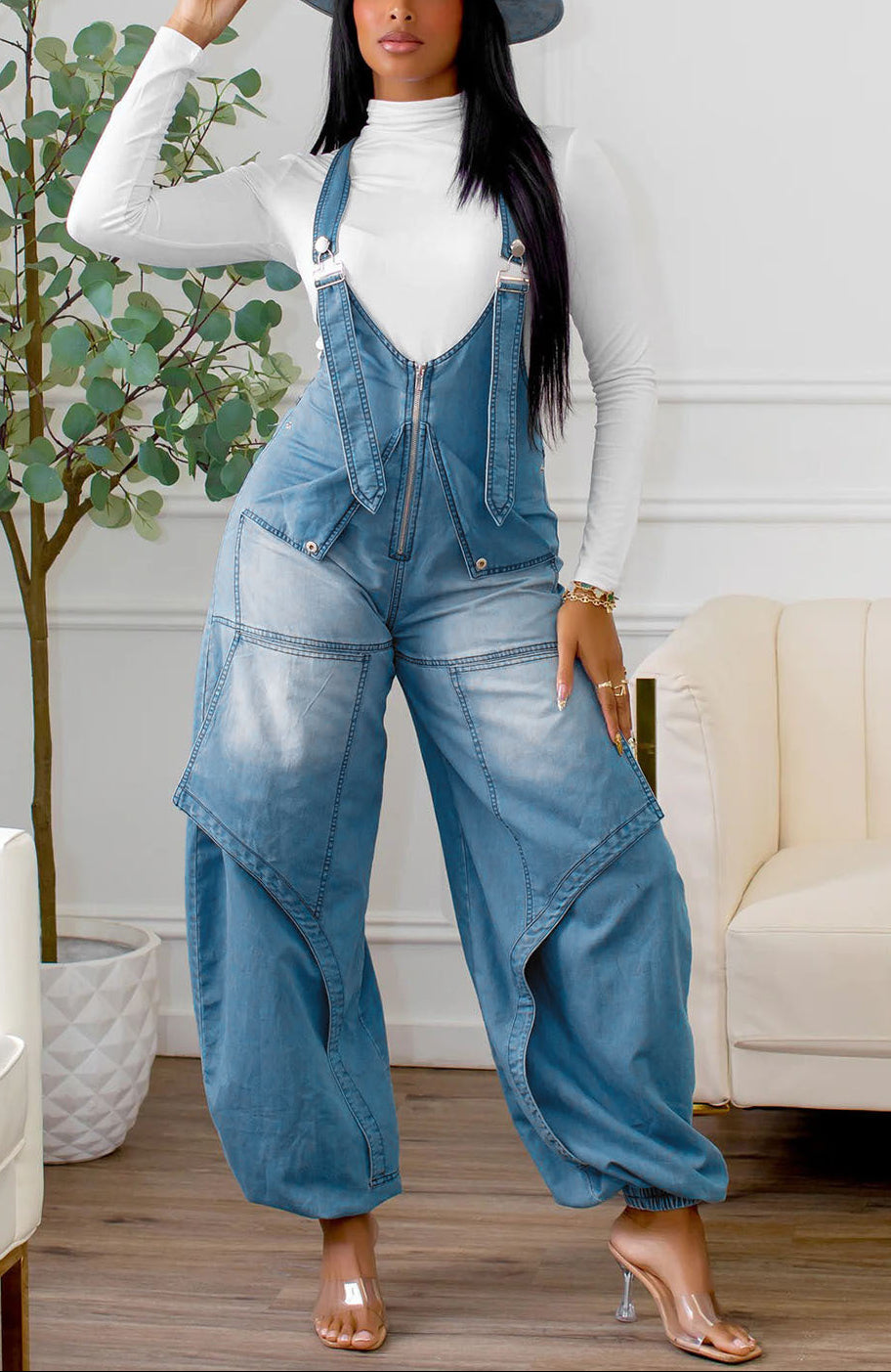 Casual Zipper Wide-Leg Jumpsuits