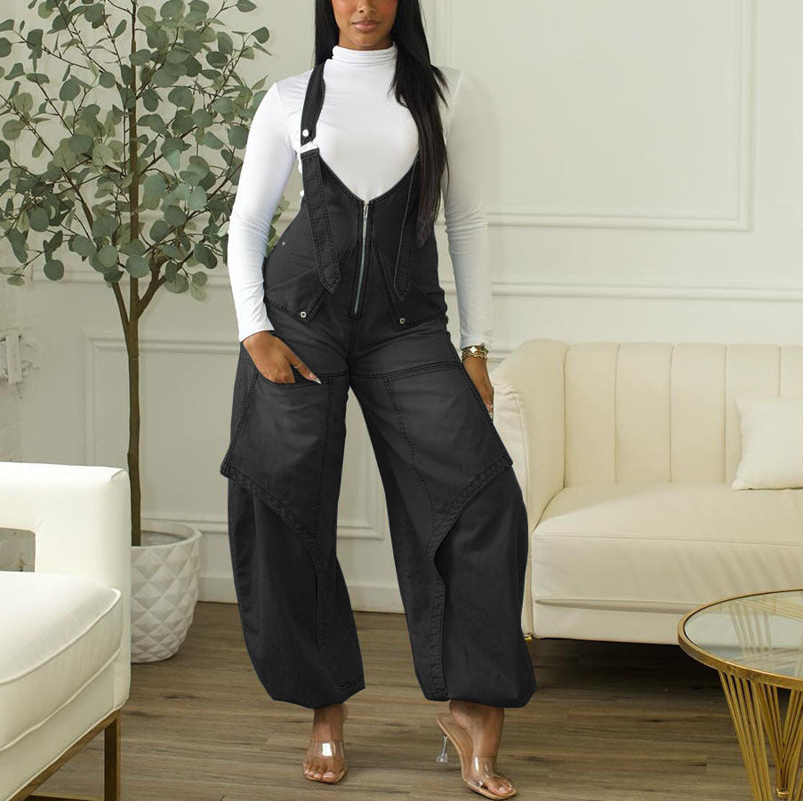 Casual Zipper Wide-Leg Jumpsuits