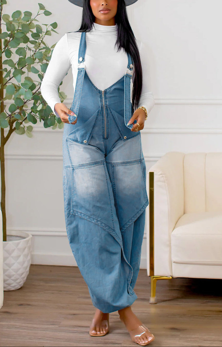 Casual Zipper Wide-Leg Jumpsuits