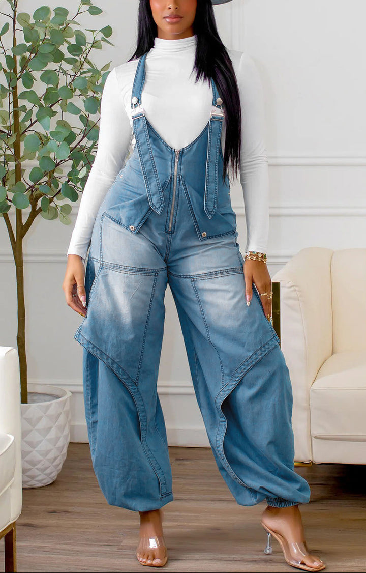 Casual Zipper Wide-Leg Jumpsuits