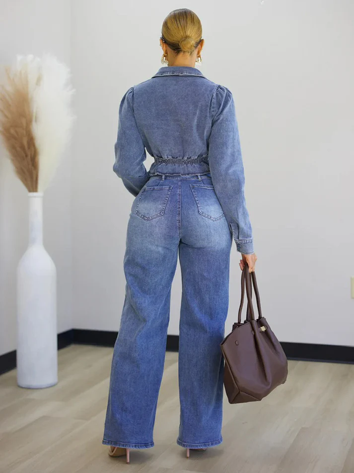 Denim Crop Jacket & Snap Cargo Jeans Sets
