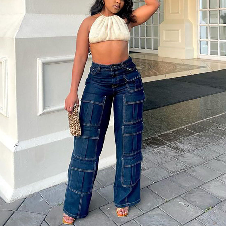 Multi-Pocket High-Waisted Jeans