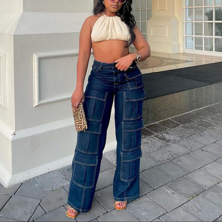 Multi-Pocket High-Waisted Jeans