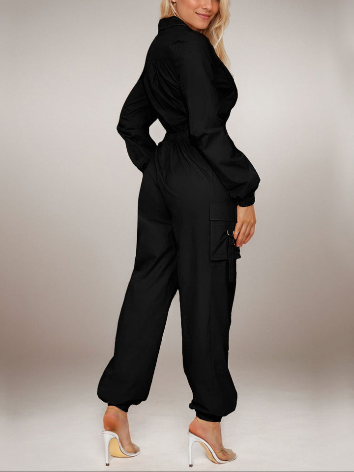 Snap-Flip Pocket Stretch Jumpsuits