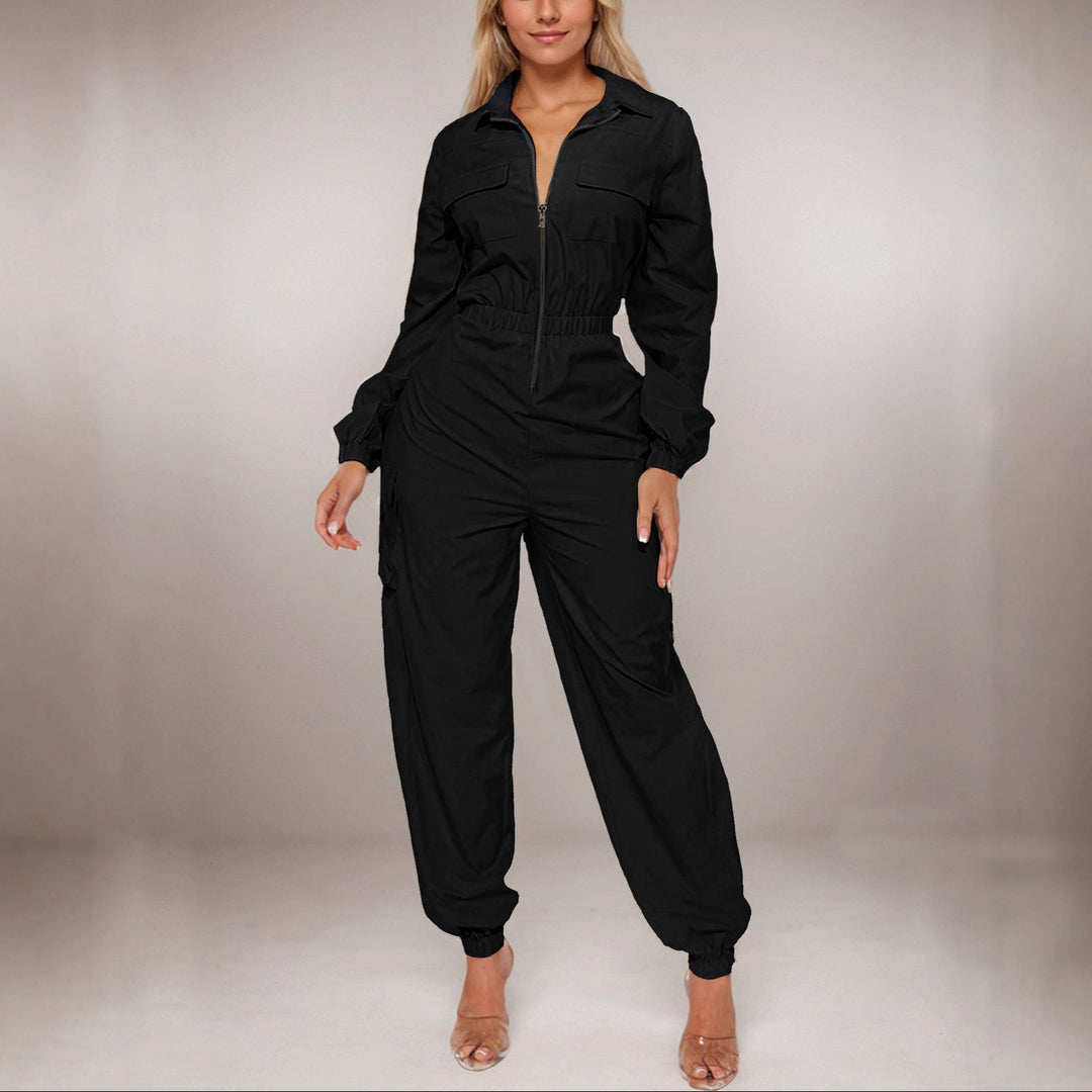 Snap-Flip Pocket Stretch Jumpsuits