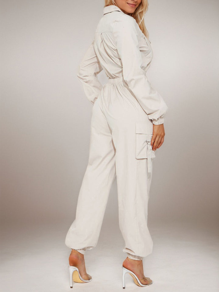 Snap-Flip Pocket Stretch Jumpsuits