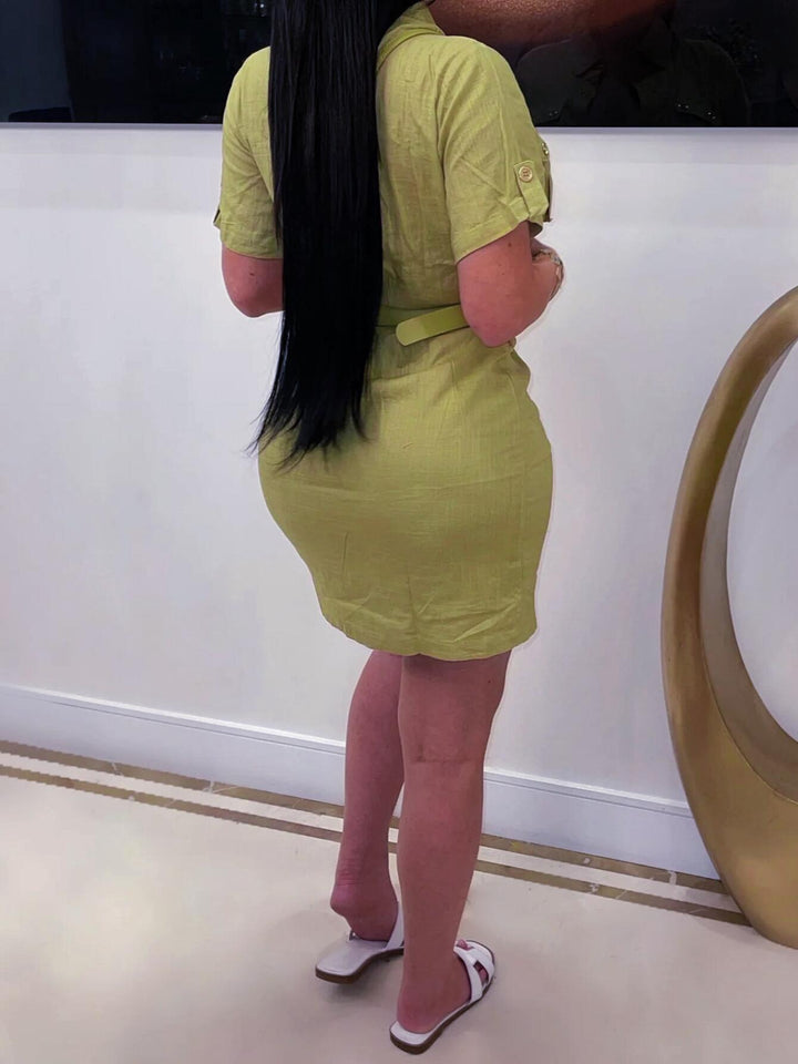 Button-Front Belted Pocket Dresses
