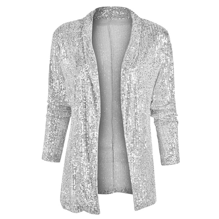 Sequin-Embellished Long-Sleeved Solid-Color Jacket