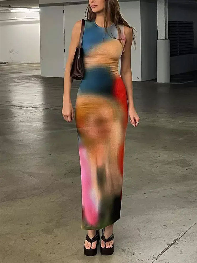 Tank Tie Dye Split Dress Navy / S