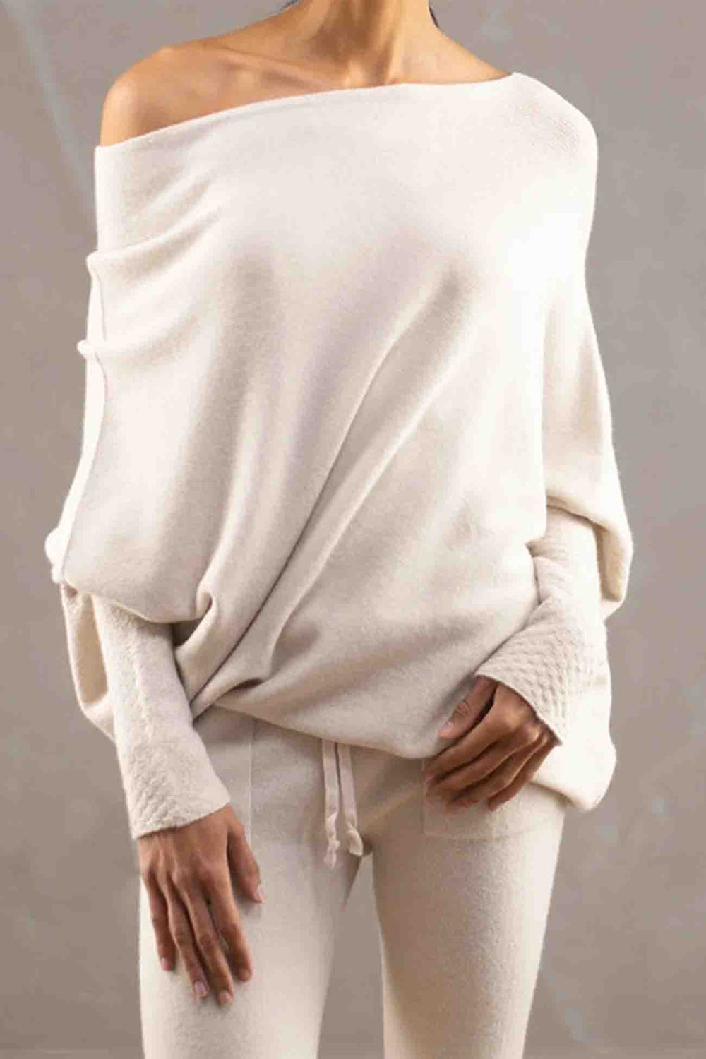 Solid Crew Neck Long Sleeve Top Apricot · One Size