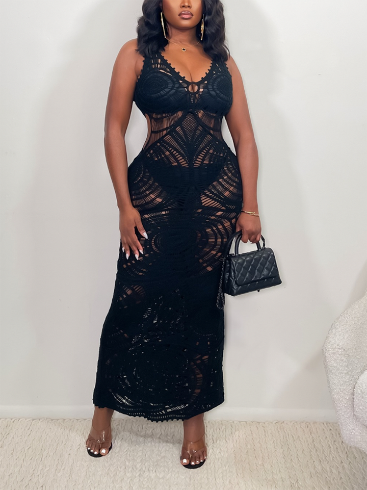 Vacay Crochet Maxi Dress Black / L