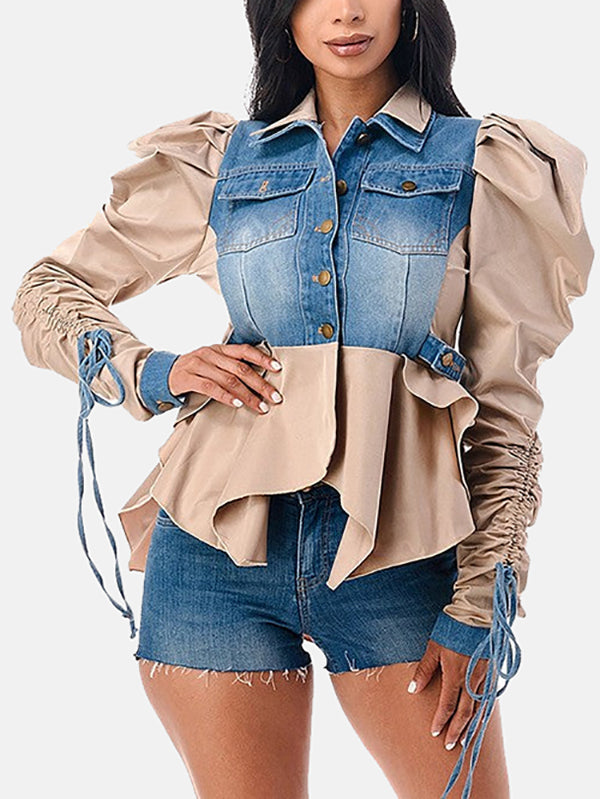 Denim Patchwork Asymmetrical Top Apricot / M