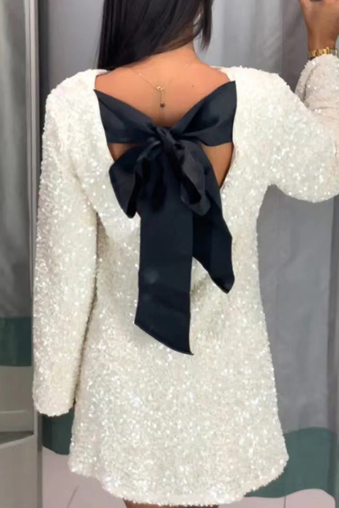 Back Bow Tie Sequin Mini Dress