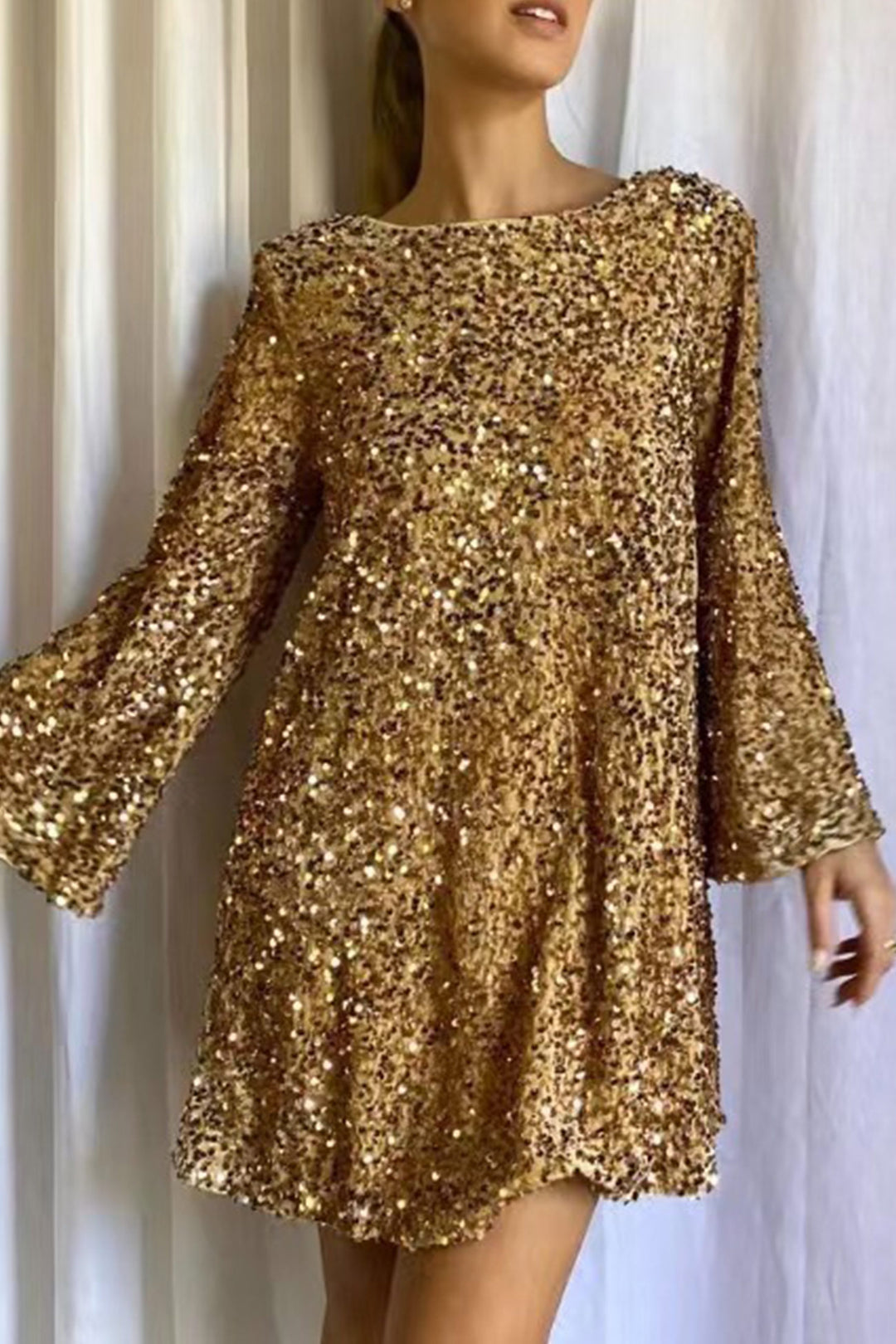 Back Bow Tie Sequin Mini Dress Pink · XS
