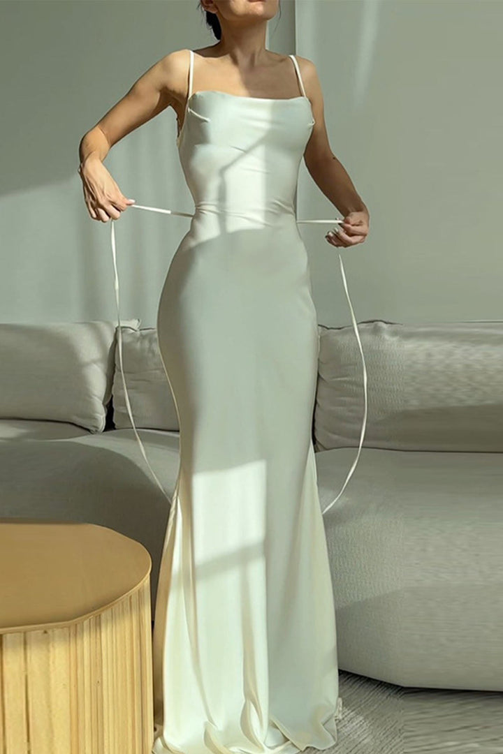 Back Lace Up Bodycon Cami Dress Beige · L