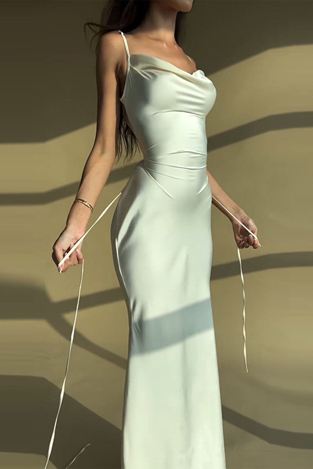 Back Lace Up Bodycon Cami Dress Beige · M
