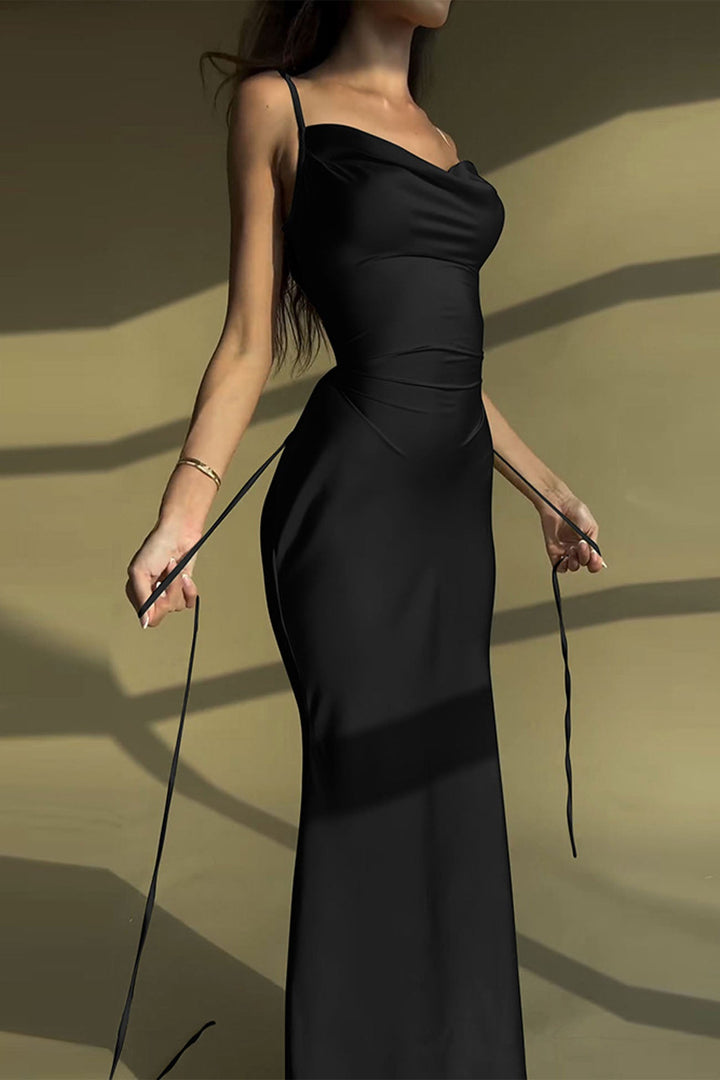 Back Lace Up Bodycon Cami Dress Black · M