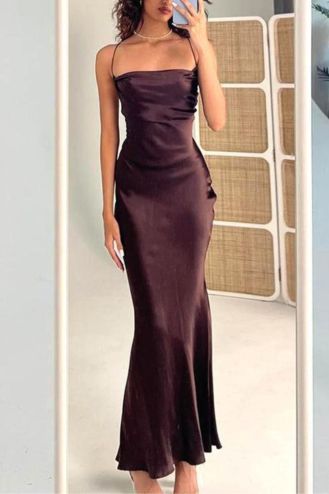 Back Lace Up Bodycon Cami Dress Coffee · L