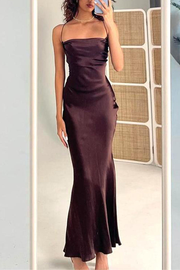 Back Lace Up Bodycon Cami Dress Coffee · L