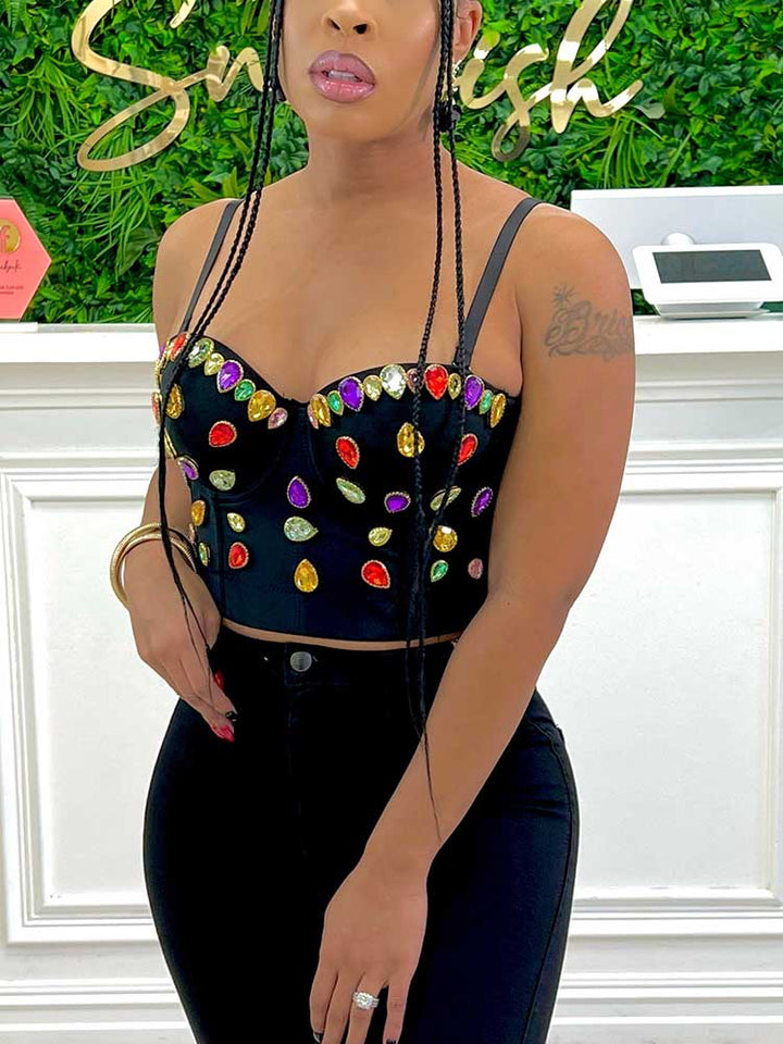 Bejeweled Spaghetti Strap Top White / 3XL