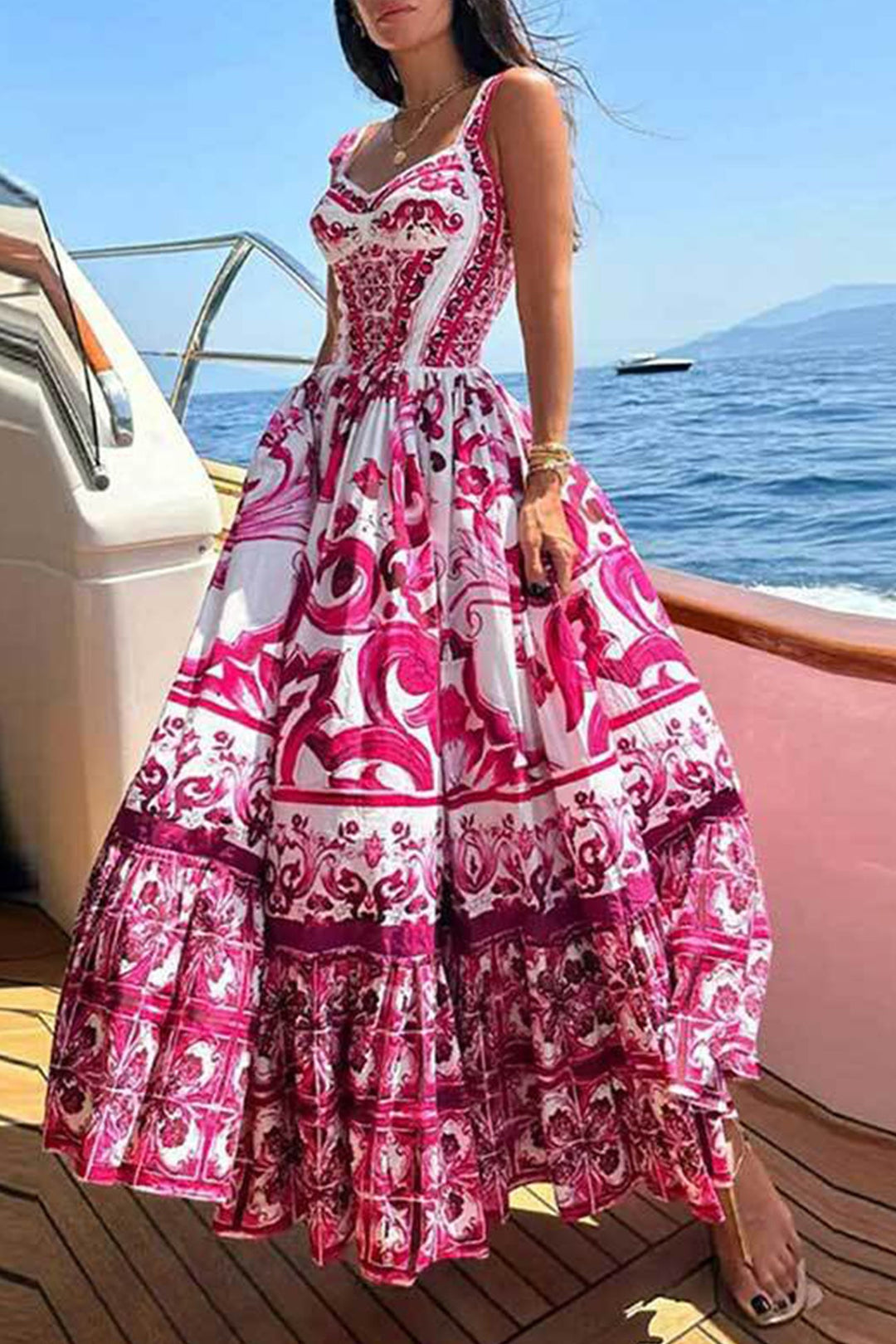 Bohemia V Neck Printed Cami Dress Rose · S