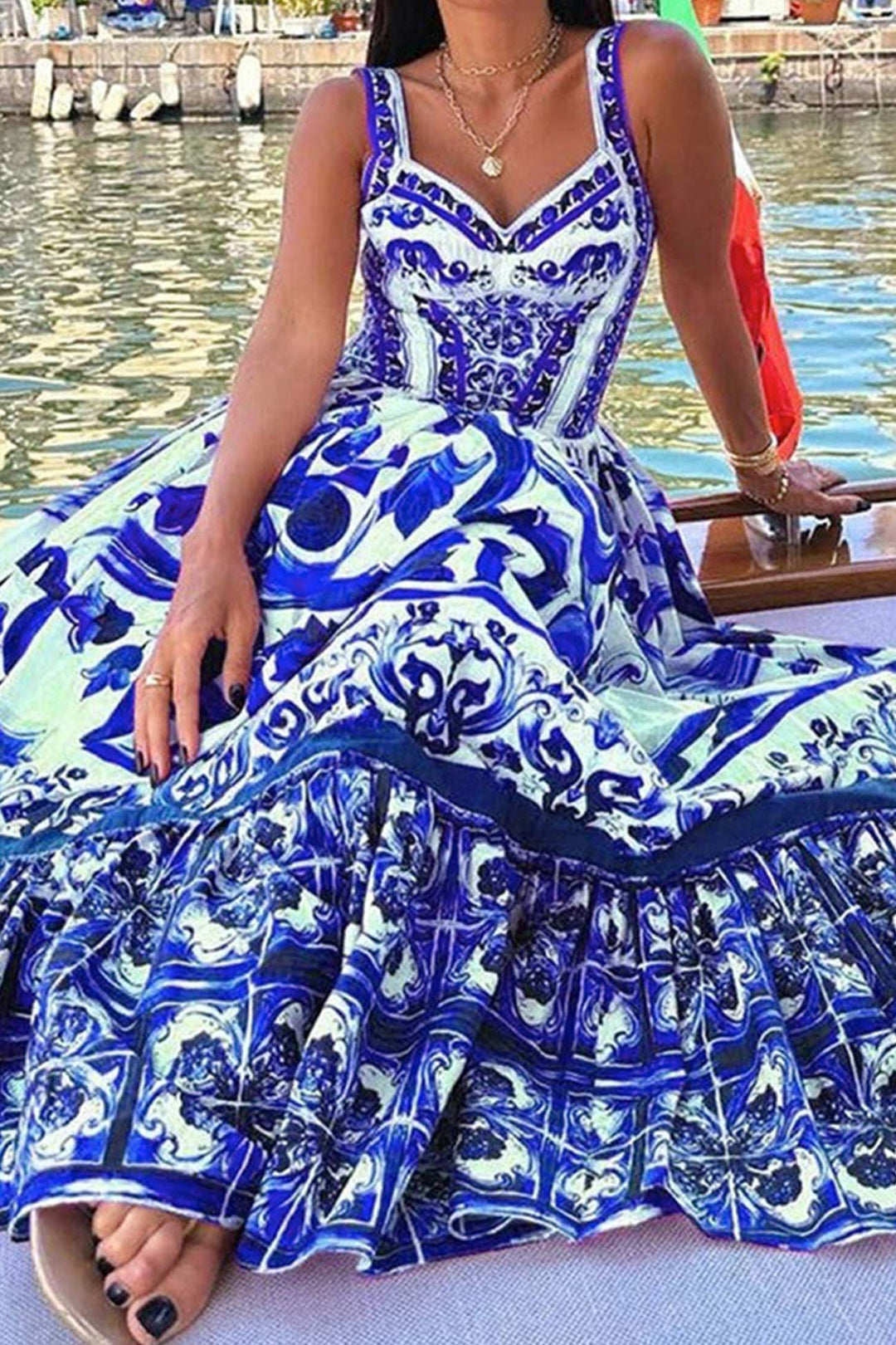 Bohemia V Neck Printed Cami Dress Purple · S