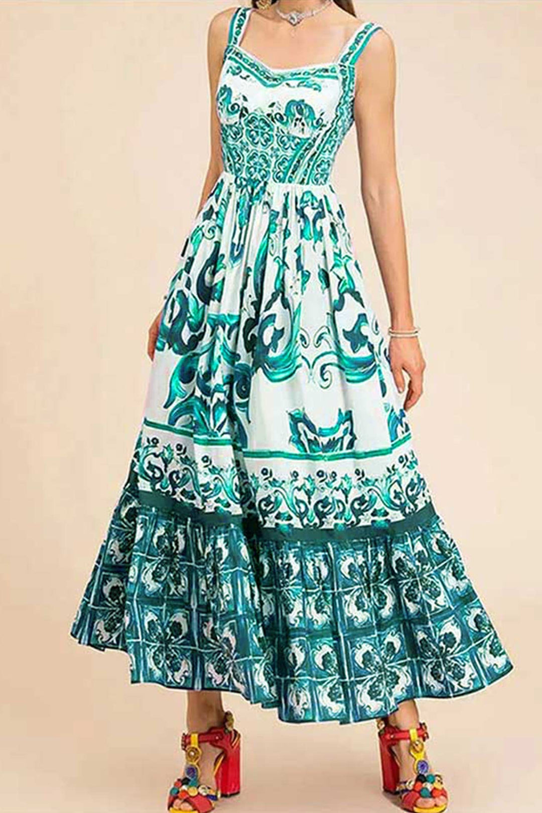 Bohemia V Neck Printed Cami Dress Purple · M