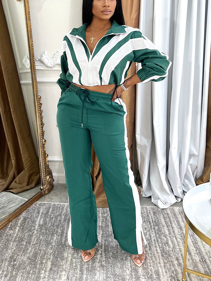Sporty Striped Track Set Green / S