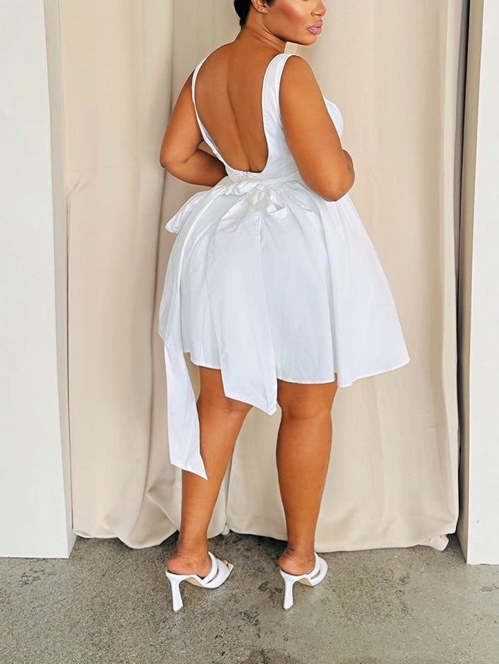 Back Bow Mini Dress White / S