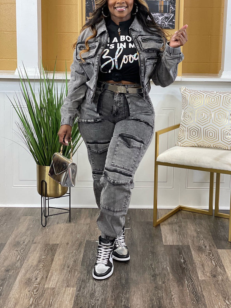 Cargo Denim Set Gray / M