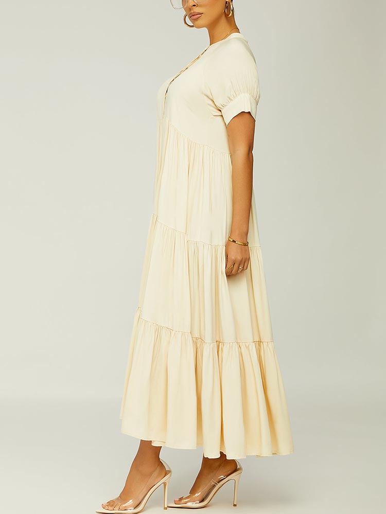 Solid Color Ruffle Dress Apricot / XL