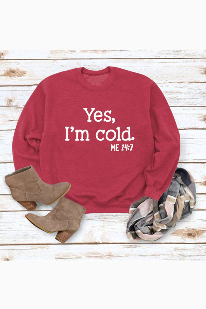 I'm Cold Letter Printed Sweatshirt Black · L