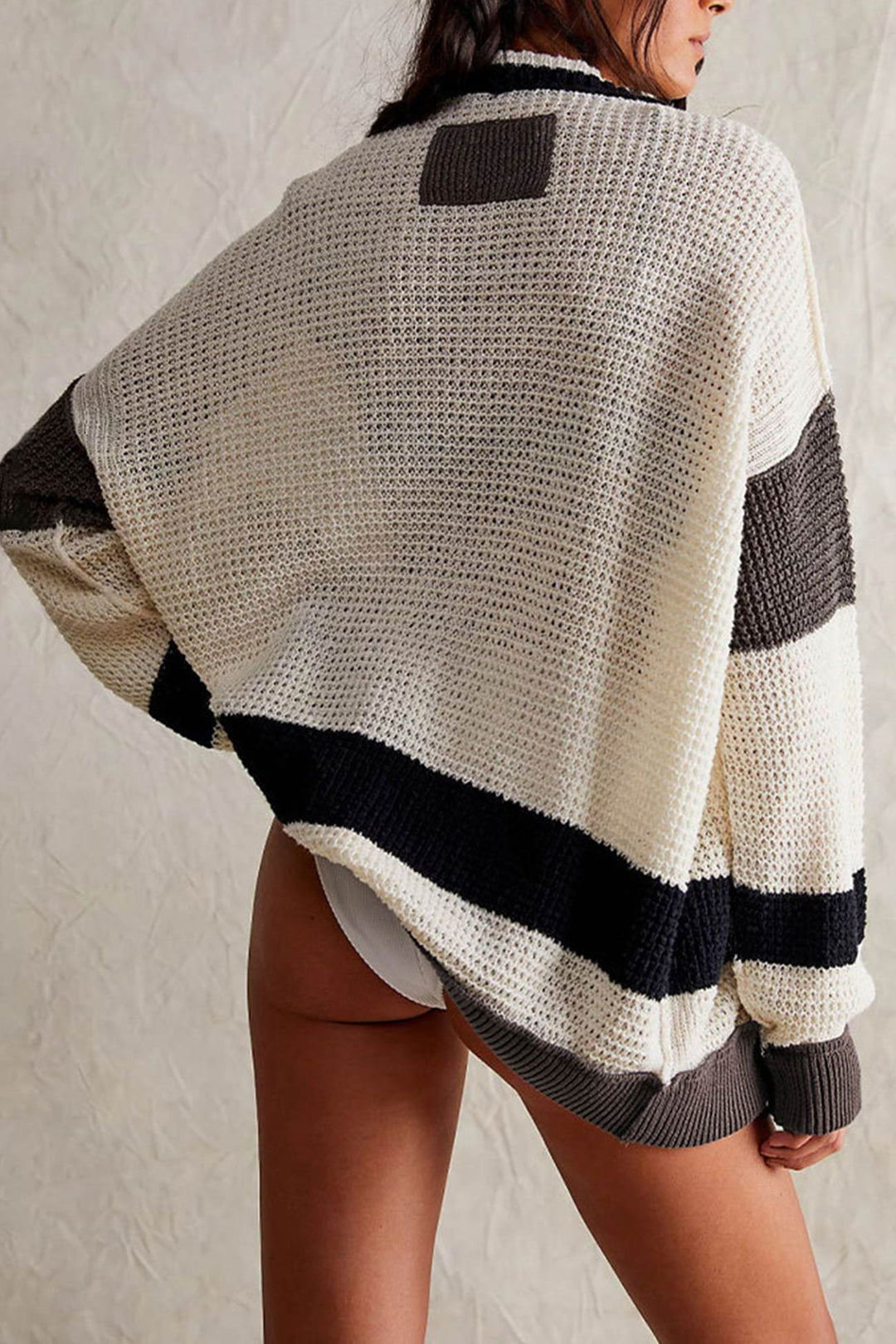 Color Splicing Button-down Cardigan Black · M