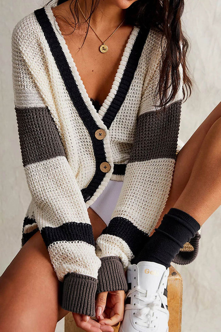 Color Splicing Button-down Cardigan Black · S