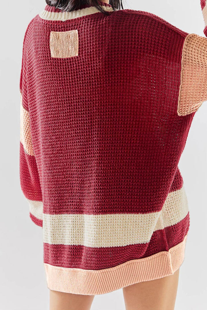 Color Splicing Button-down Cardigan Red · S